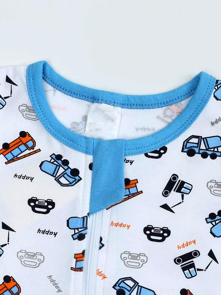 Busy Vehicles White Baby Zip Sleepsuit with Hand & Feet Cuffs - Stylemykid.com