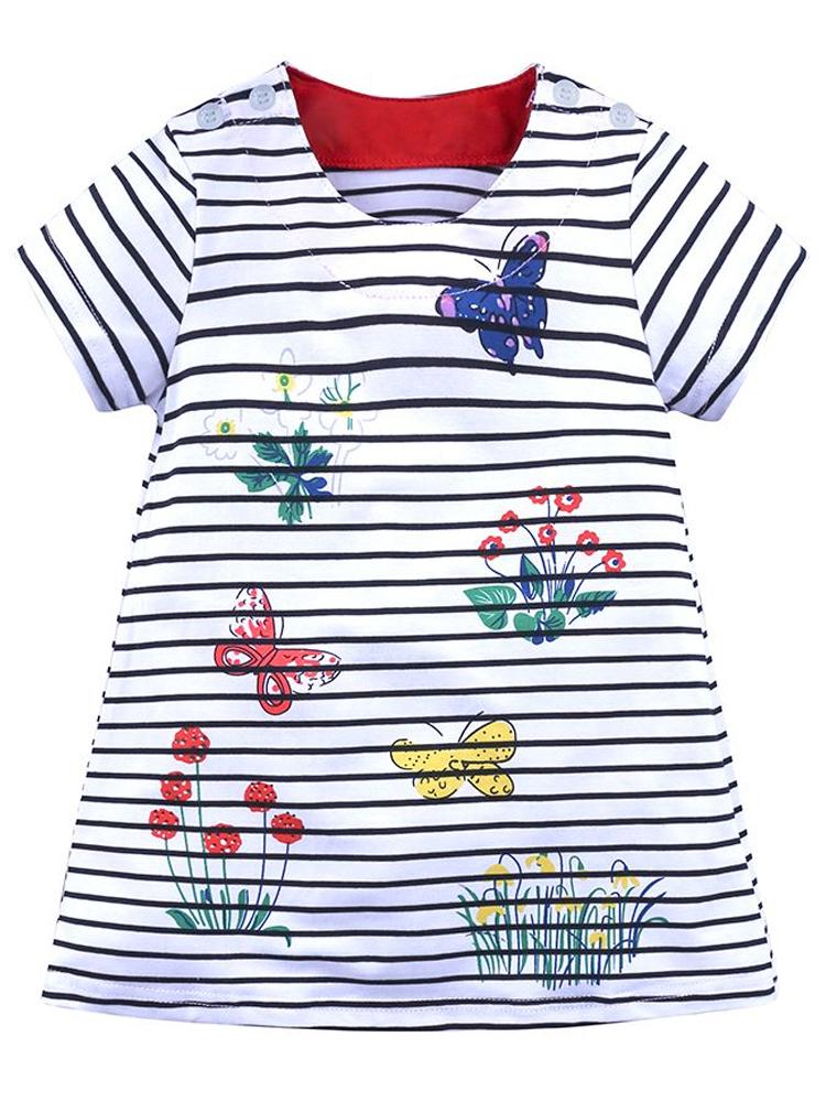 Colourful Butterflies White Striped Short Sleeved Dress - 12m to 6Y - Stylemykid.com