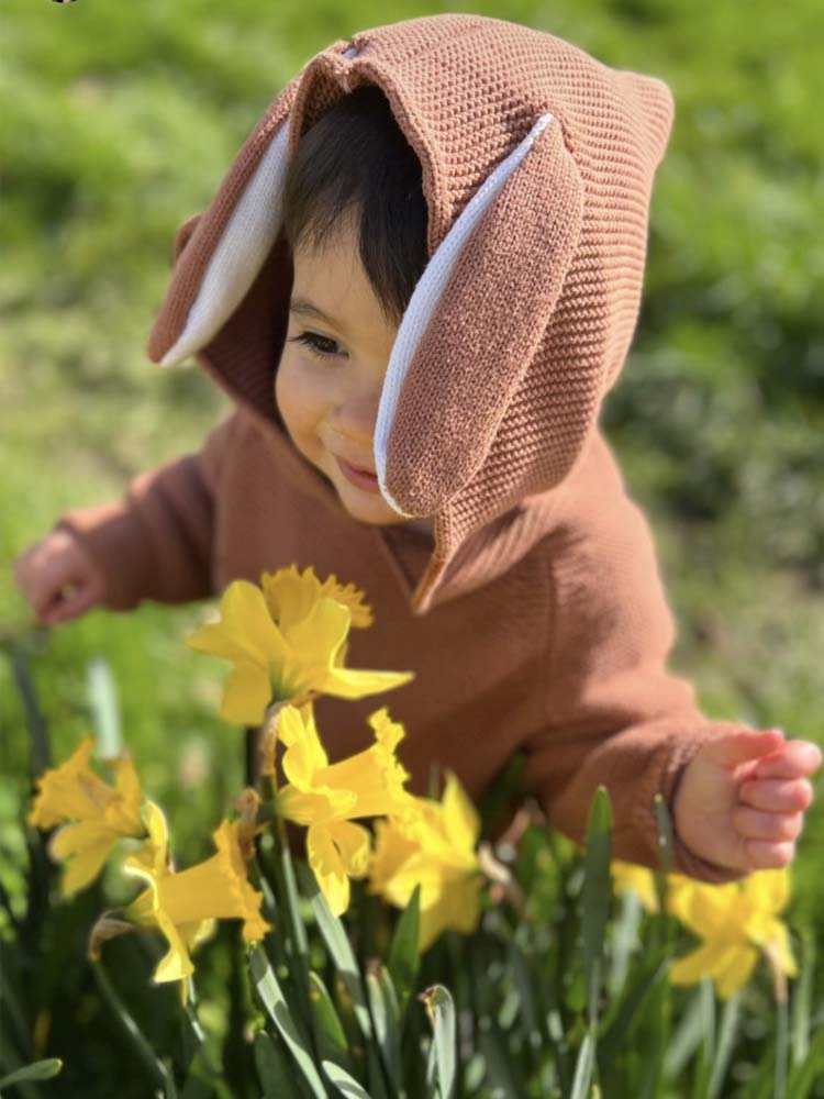 Bunny Boo! Bunny Ears Caramel Baby Hooded Jumper - Stylemykid.com