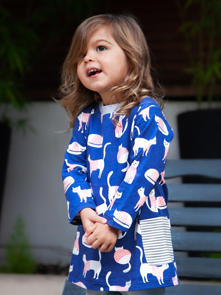 Counting Cats Patterned Navy & Pink Girls Dress - 18 months to 6/7 Years - Stylemykid.com