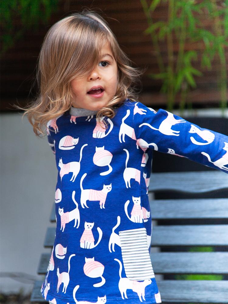 Counting Cats Patterned Navy & Pink Girls Dress - 18 months to 6/7 Years - Stylemykid.com