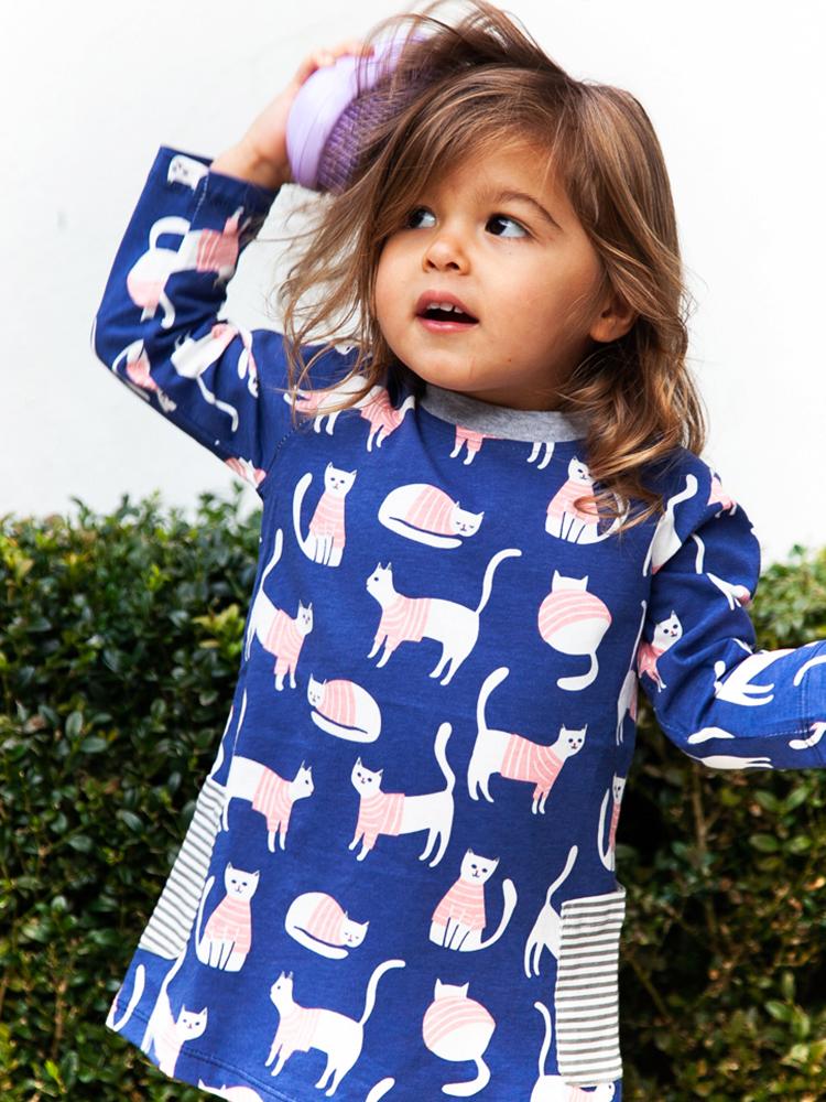 Counting Cats Patterned Navy & Pink Girls Dress - 18 months to 6/7 Years - Stylemykid.com