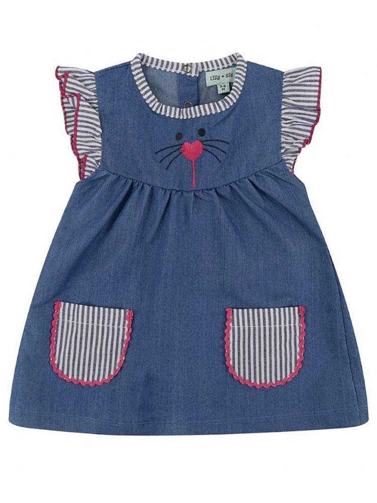 Lilly & Sid Organic - Blue and Pink New Baby Chambray Dress 0-3 months - Stylemykid.com