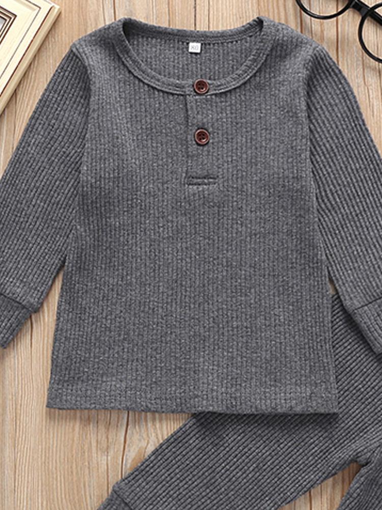 Baby & Toddlers Charcoal Grey Matching 2 Piece Ribbed Button Top & Bottoms Lounge Outfit 6 to 12 Months - Stylemykid.com