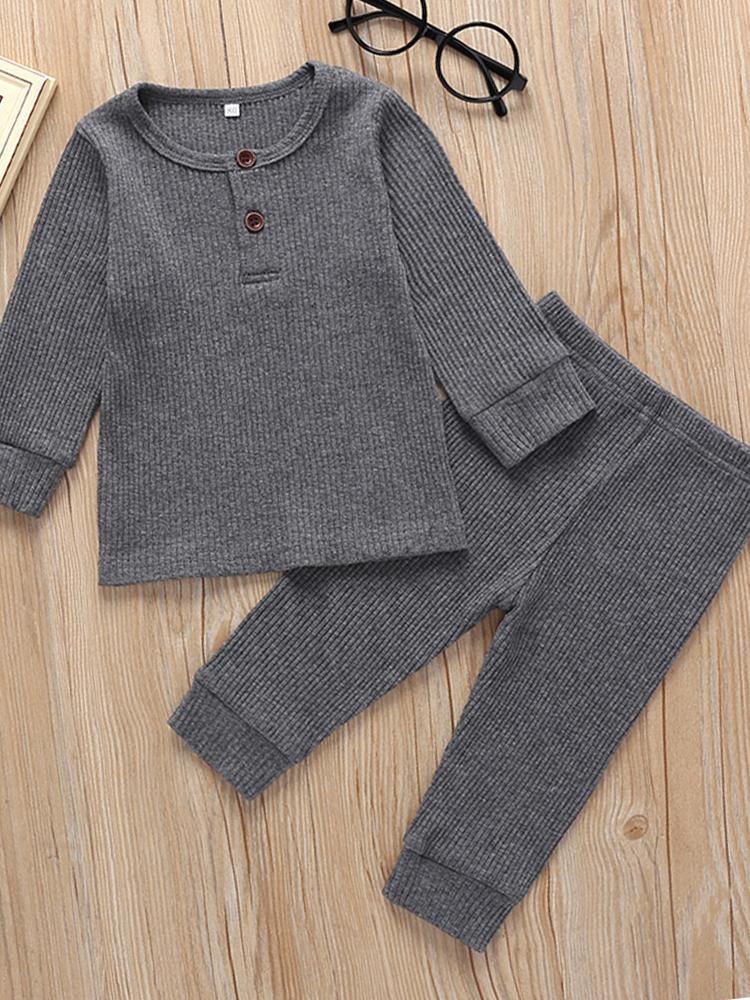 Baby & Toddlers Charcoal Grey Matching 2 Piece Ribbed Button Top & Bottoms Lounge Outfit 6 to 12 Months - Stylemykid.com