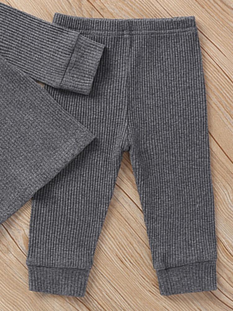 Baby & Toddlers Charcoal Grey Matching 2 Piece Ribbed Button Top & Bottoms Lounge Outfit 6 to 12 Months - Stylemykid.com
