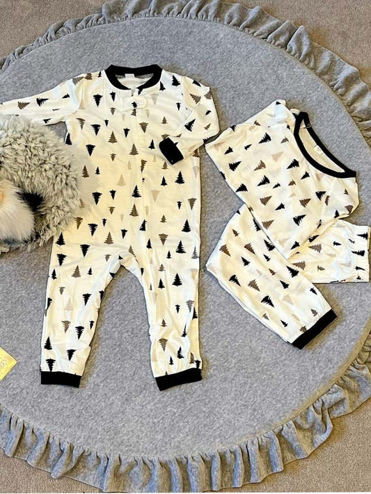Forest Pine Trees Print Baby and Toddler Zip Romper Sleepsuit - White - Stylemykid.com