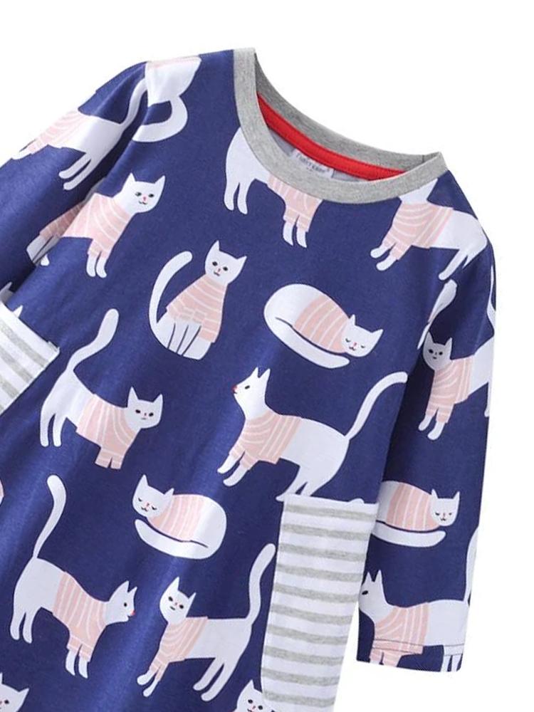 Counting Cats Patterned Navy & Pink Girls Dress - 18 months to 6/7 Years - Stylemykid.com