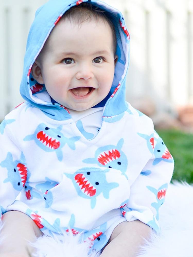 Zoocchini - Terry Bath & Swim Cover up with Character 3D Hood - Sherman the Shark - Stylemykid.com