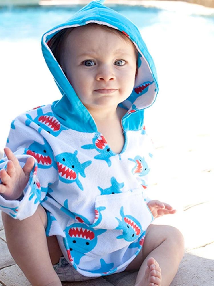 Zoocchini - Terry Bath & Swim Cover up with Character 3D Hood - Sherman the Shark - Stylemykid.com