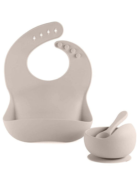 BISCUIT CREAM BIB BOWL AND SPOON- Silicone Baby Bib, Food Bowl and Spoon - Stylemykid.com