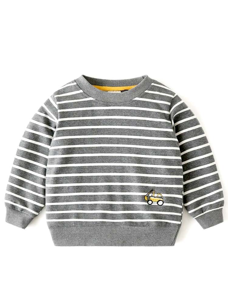 Boys Digger Sweatshirt - Grey and White Stripes - Stylemykid.com