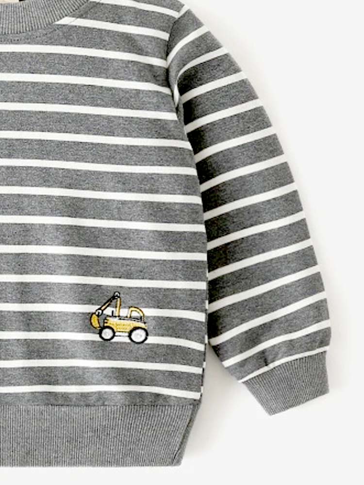 Boys Digger Sweatshirt - Grey and White Stripes - Stylemykid.com