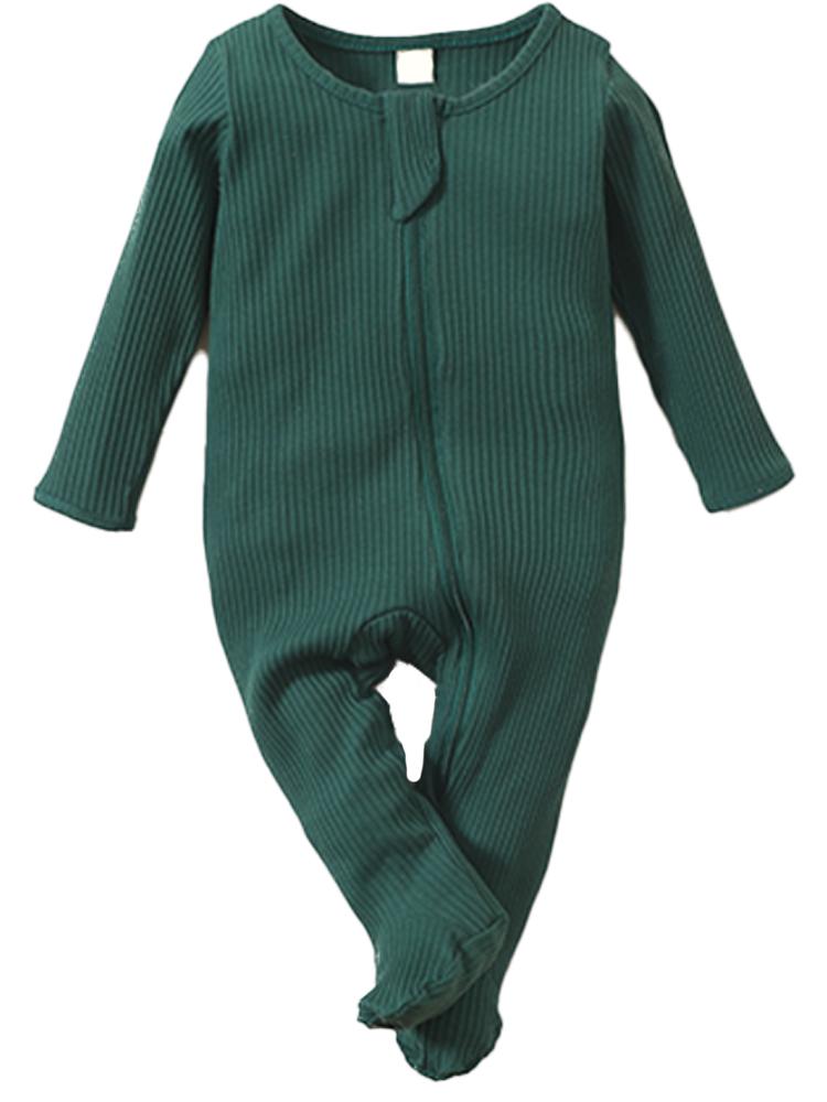 Dark Green Footed Ribbed Baby Zip Sleepsuit - 0-6 Months - Stylemykid.com