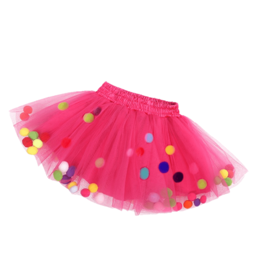 Girls Tulle Pom Pom Tutu Skirt Bright Pink