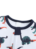 Dinosaur Drama - White Baby Zip Sleepsuit with Turnover Hand & Feet Cuffs - Stylemykid.com