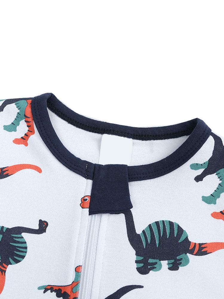 Dinosaur Drama - White Baby Zip Sleepsuit with Turnover Hand & Feet Cuffs - Stylemykid.com