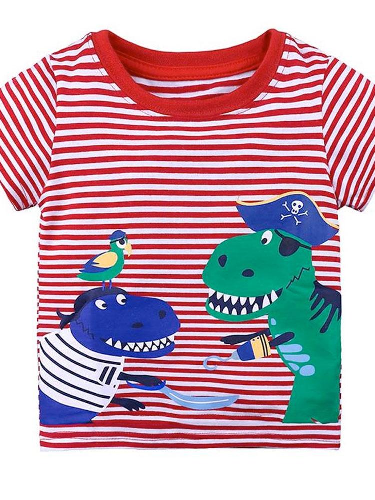 Dino Hook Short Sleeve T-shirt - Red and White Striped - Stylemykid.com
