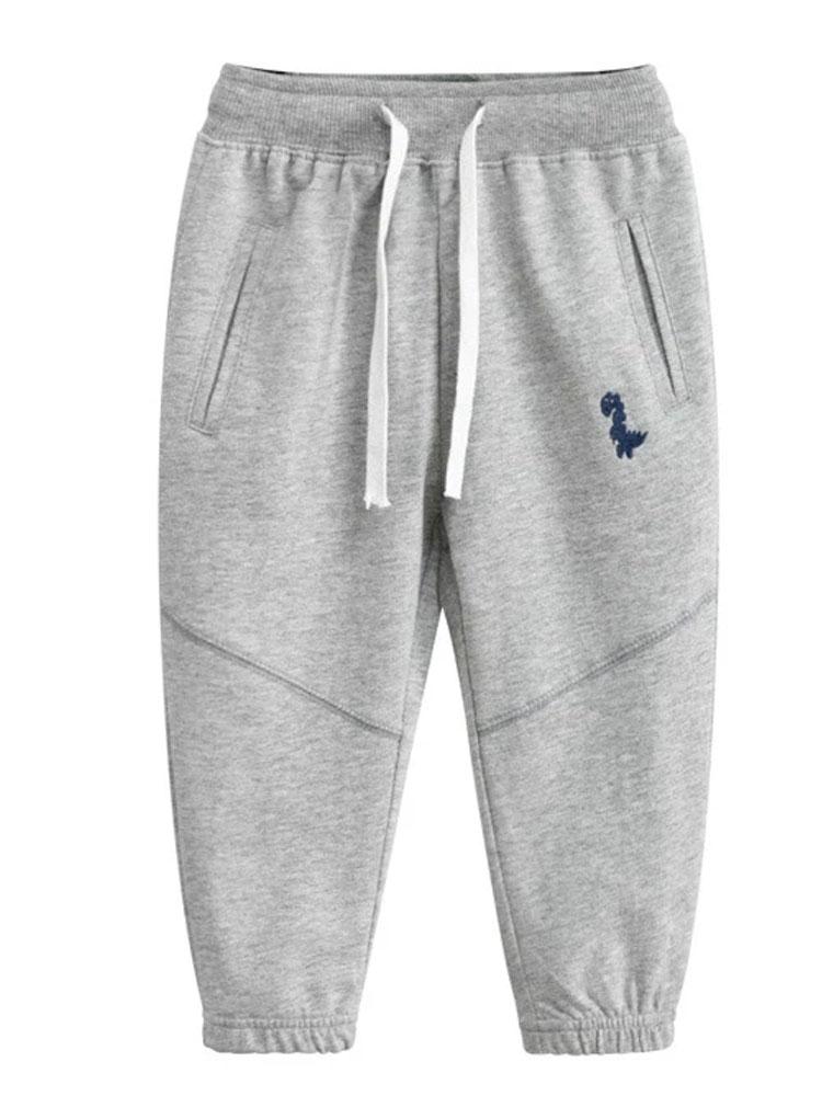 Dino Joggers - Soft Grey Tracksuit Bottoms with Stitched Dinosaur Motif 3 to 4 Years - Stylemykid.com