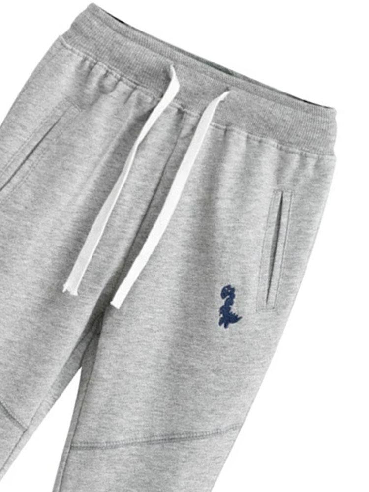 Dino Joggers - Soft Grey Tracksuit Bottoms with Stitched Dinosaur Motif 3 to 4 Years - Stylemykid.com