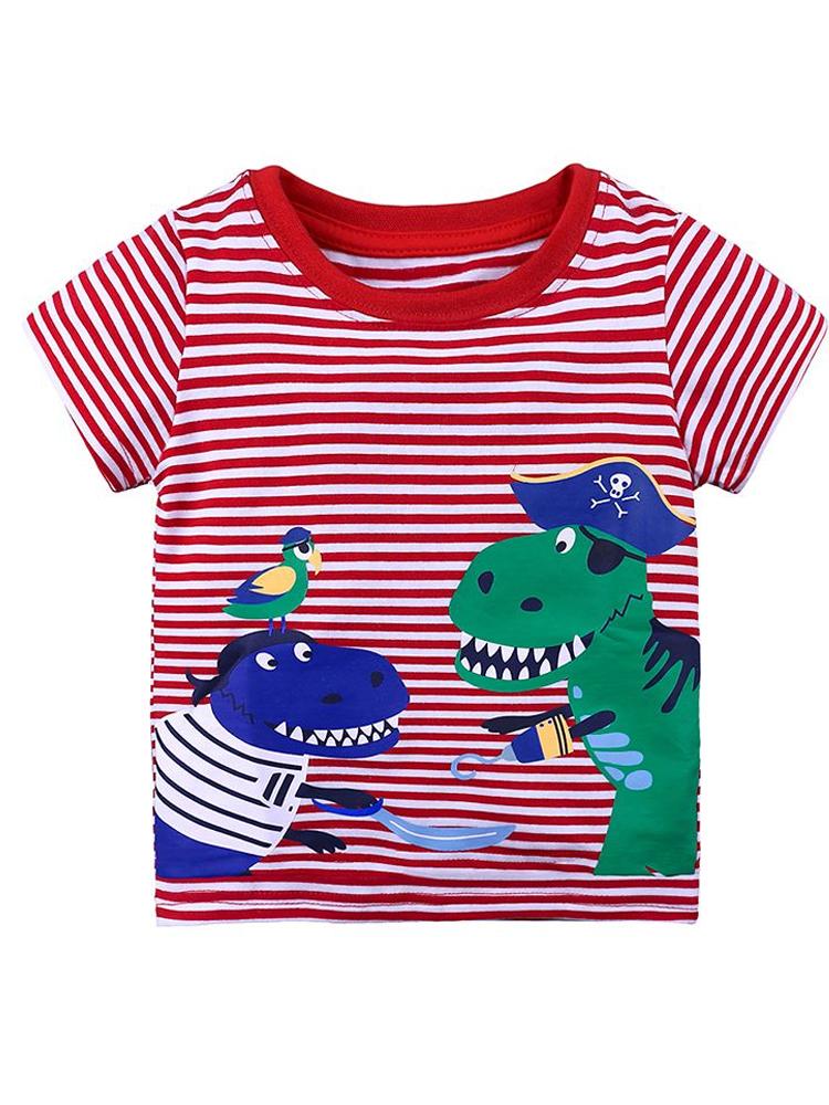 Dino Hook Short Sleeve T-shirt - Red and White Striped - Stylemykid.com