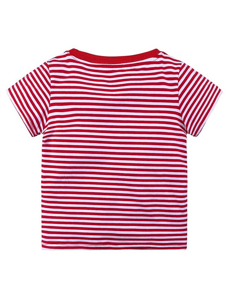 Dino Hook Short Sleeve T-shirt - Red and White Striped - Stylemykid.com