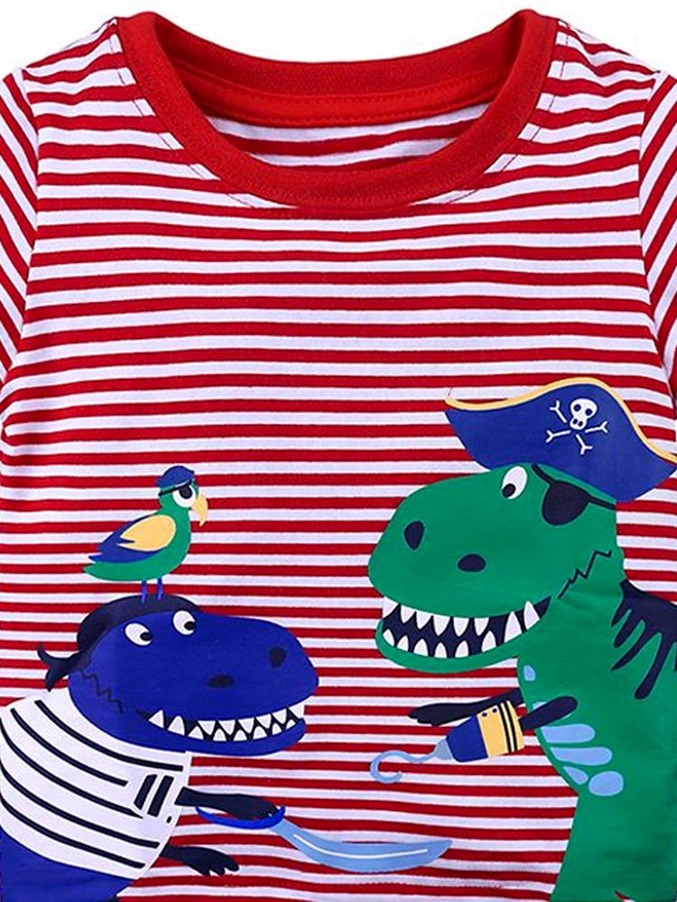 Dino Hook Short Sleeve T-shirt - Red and White Striped - Stylemykid.com