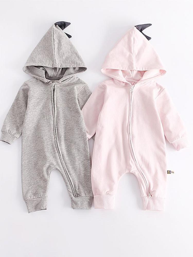 Pale Pink Dinosaur Baby Hooded Onesie With Dark Spikes From 3 Months - Stylemykid.com