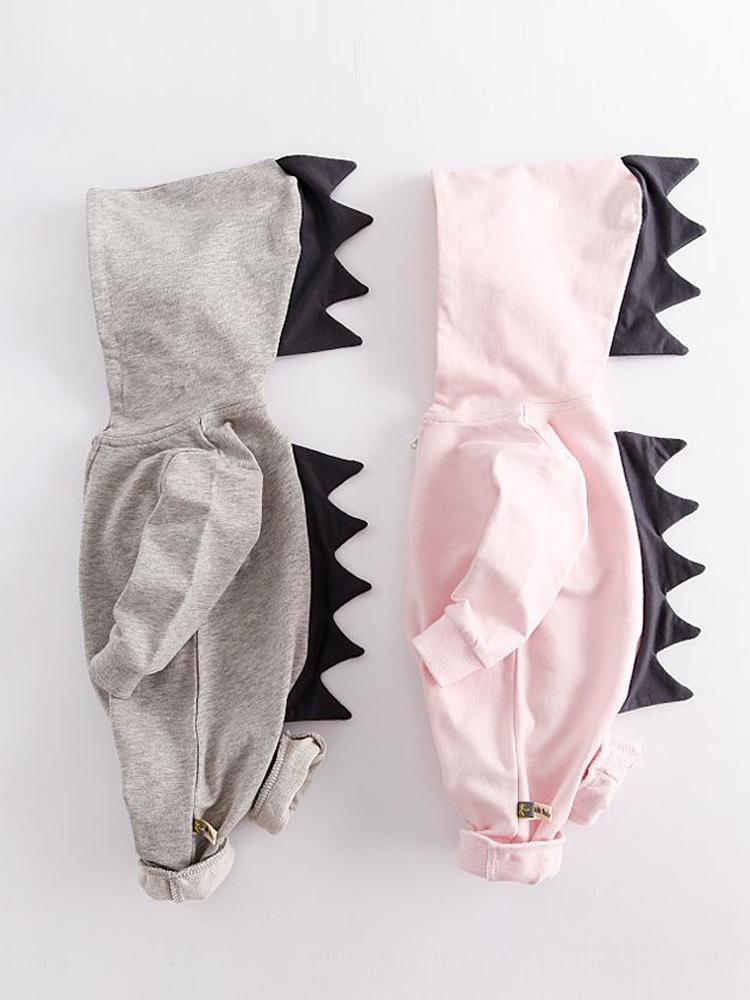 Pale Pink Dinosaur Baby Hooded Onesie With Dark Spikes From 3 Months - Stylemykid.com