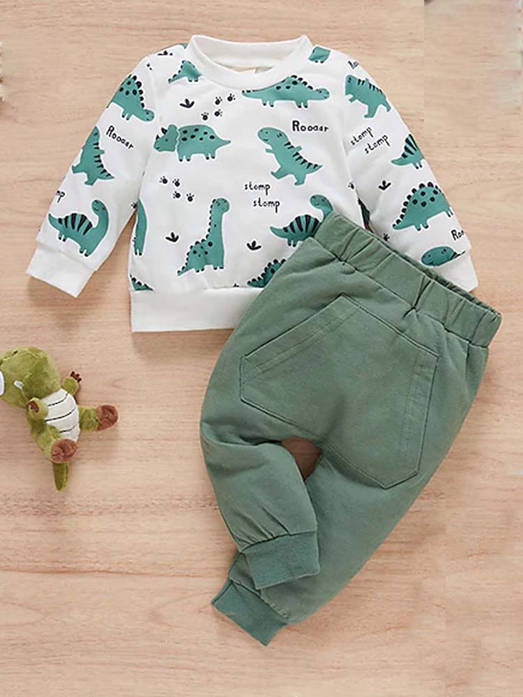 Baby & Kids Dinosaur Top and Green Joggers - 2 Piece Outfit - Stylemykid.com