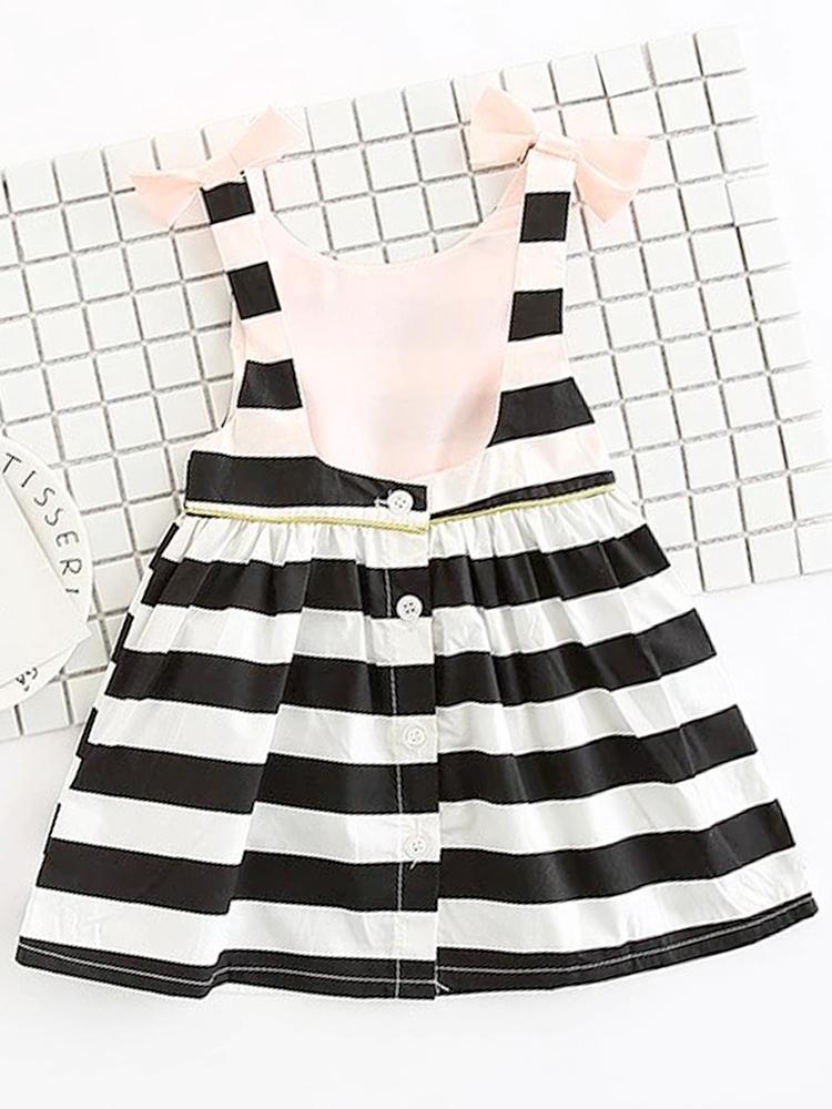 Dip Back Stripes & Bows Dress - Girls Black and White Striped Dress 6 to 18 Months - Stylemykid.com