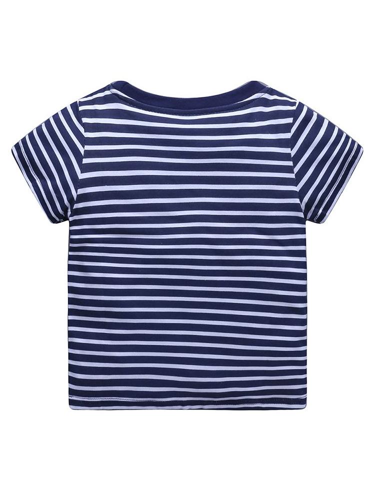 Diplodocus Dude Striped Boys T-Shirt - Navy and White - Stylemykid.com