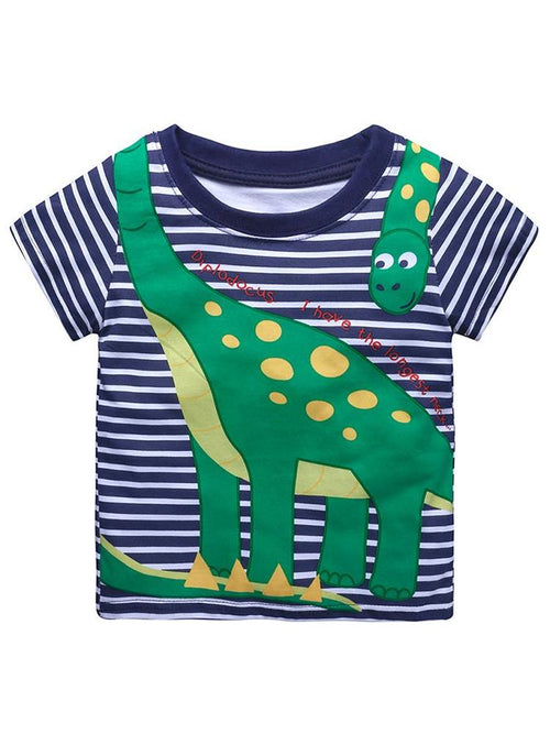Diplodocus Dude Striped Boys T-Shirt - Navy and White - Stylemykid.com