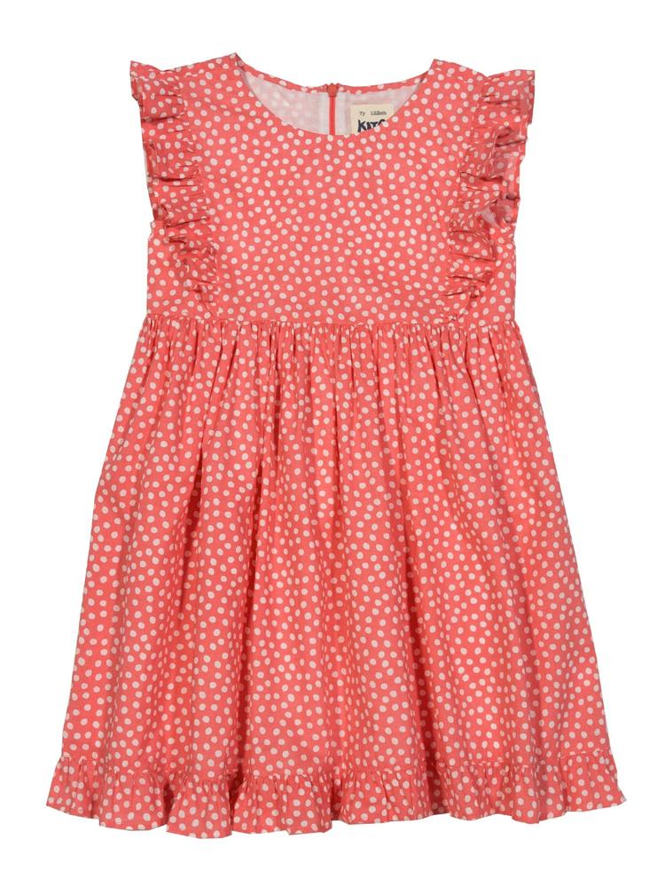 KITE Organic - Coral Red Dotty Girls Frill Dress 3 to 4 Years - Stylemykid.com