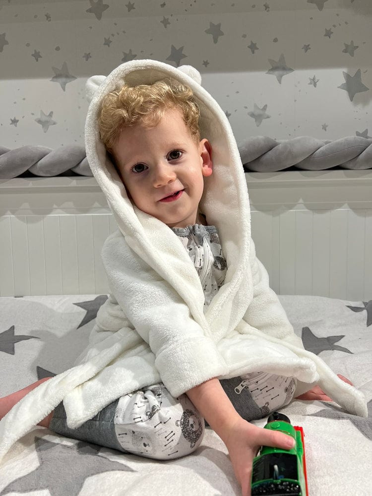 White Teddy Bear Ears Childrens Hooded Dressing Gown 12 to 24 Months - Stylemykid.com