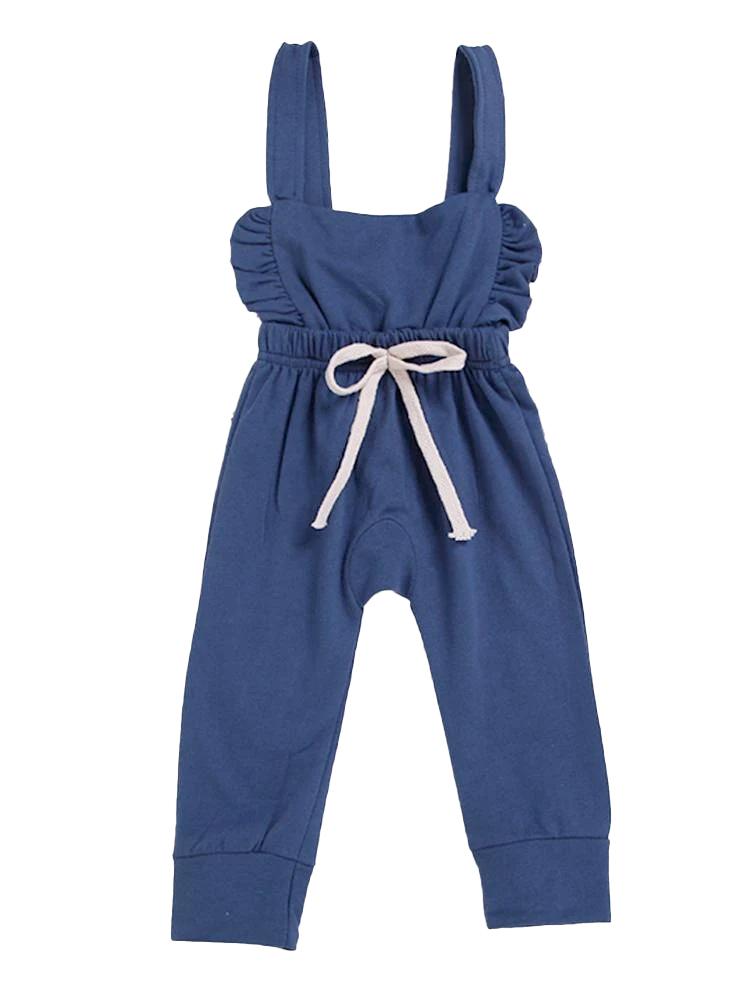 Blue Frill & Shoelace Tie Dungarees Girls Playsuit - Stylemykid.com