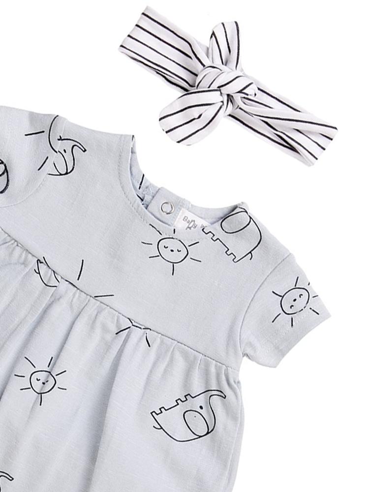 Babybol - Sunshine and Elephants Dress, Knickers & Headband Baby 3 Piece Outfit 12 to 24 Months - Stylemykid.com