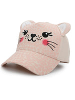Flapjack Kids - Girls Baseball Cap - Leopard with 3D Ears & Embroidered Face - Pink - Stylemykid.com
