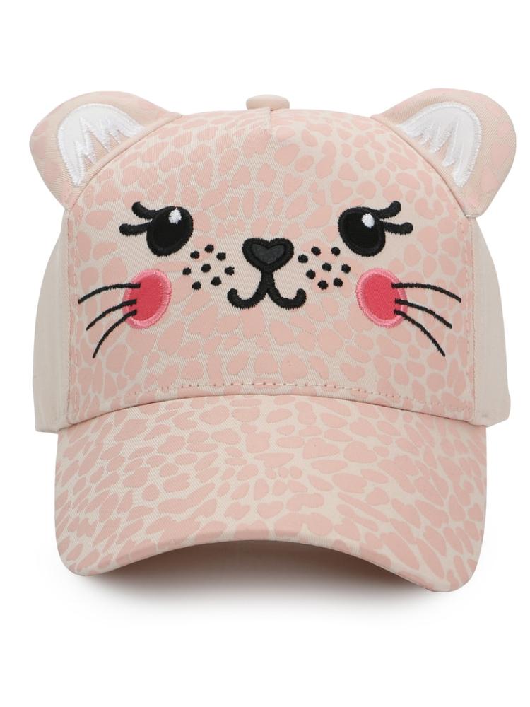 Flapjack Kids - Girls Baseball Cap - Leopard with 3D Ears & Embroidered Face - Pink - Stylemykid.com