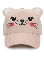 Flapjack Kids - Girls Baseball Cap - Leopard with 3D Ears & Embroidered Face - Pink - Stylemykid.com
