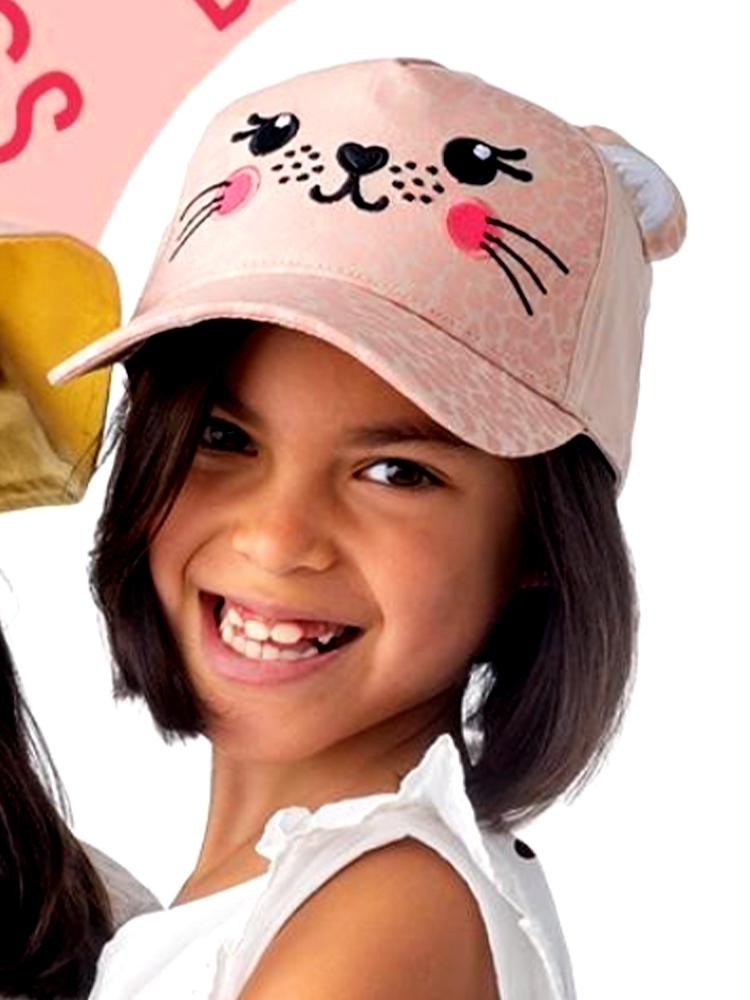Flapjack Kids - Girls Baseball Cap - Leopard with 3D Ears & Embroidered Face - Pink - Stylemykid.com