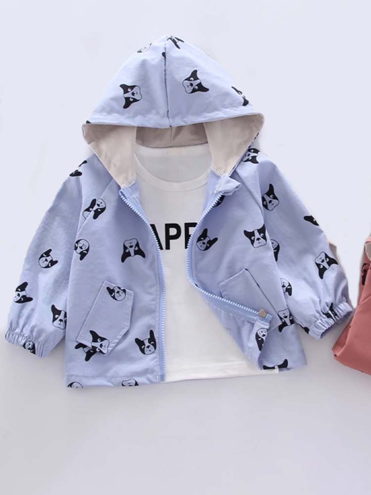 Frenchie Dog Print Baby and Childrens Hooded Jacket - Blue 12M to 5Y - Stylemykid.com