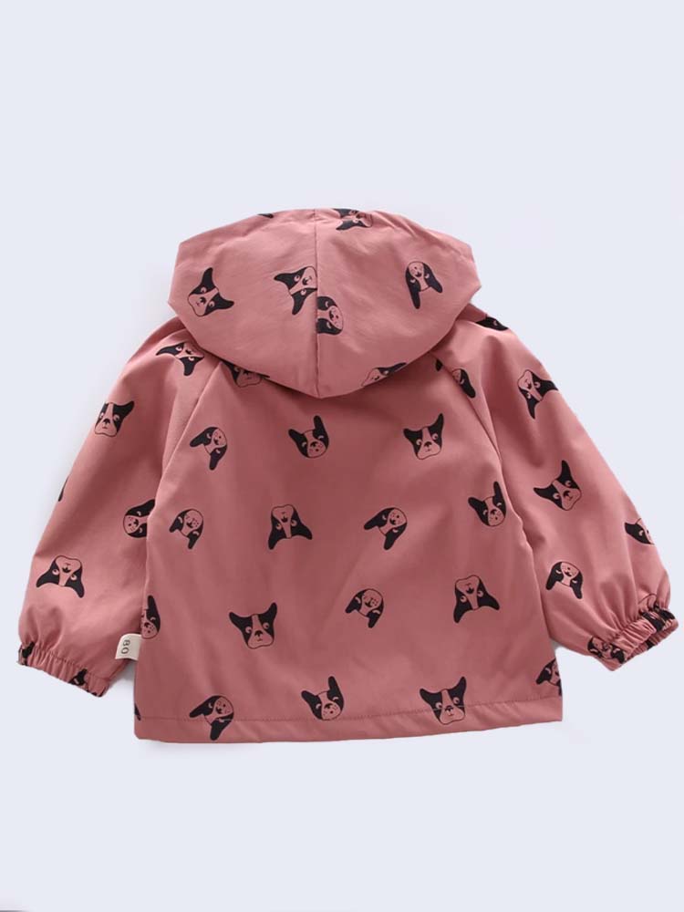 Frenchie Dog Print Baby and Childrens Hooded Jacket - Red 12M to 5Y - Stylemykid.com