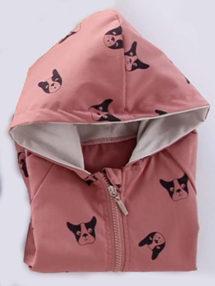 Frenchie Dog Print Baby and Childrens Hooded Jacket - Red 12M to 5Y - Stylemykid.com