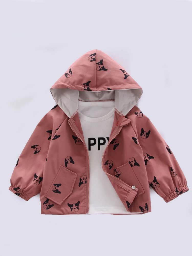 Frenchie Dog Print Baby and Childrens Hooded Jacket - Red 12M to 5Y - Stylemykid.com