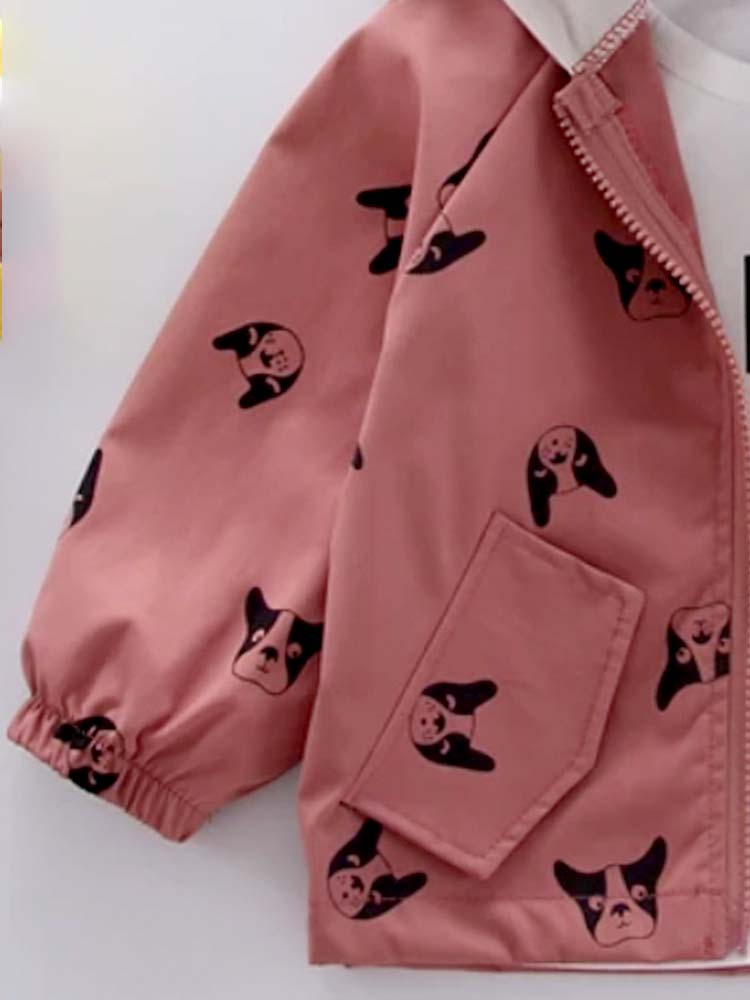 Frenchie Dog Print Baby and Childrens Hooded Jacket - Red 12M to 5Y - Stylemykid.com