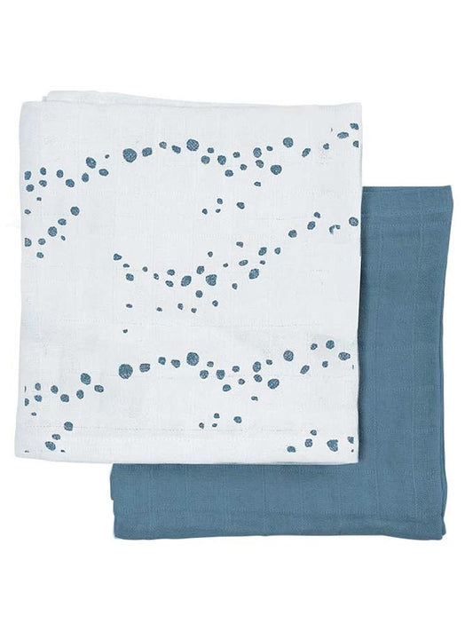 Organic Muslin Cloths For Baby By Fabelab - 2 Pack Ocean Spray