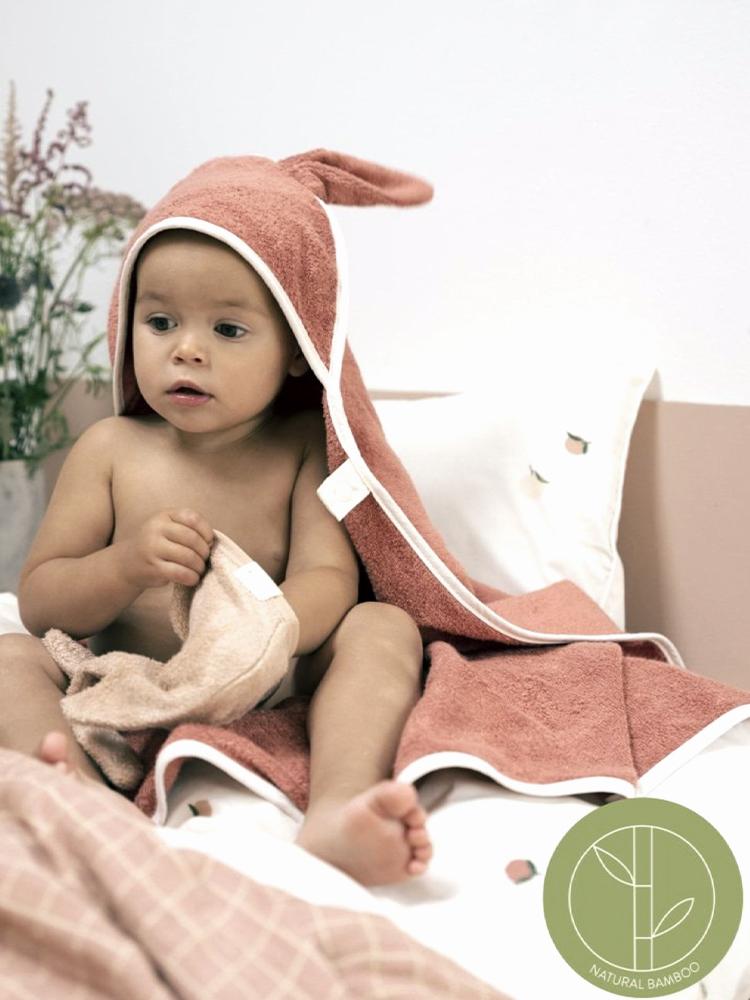 Bunny Bamboo Hooded Towel For Kids By Fabelab Old Rose