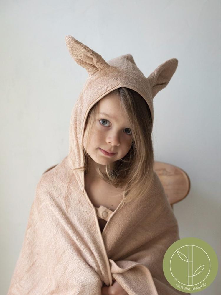 Bunny Bamboo Hooded Towel For Kids By Fabelab Old Rose