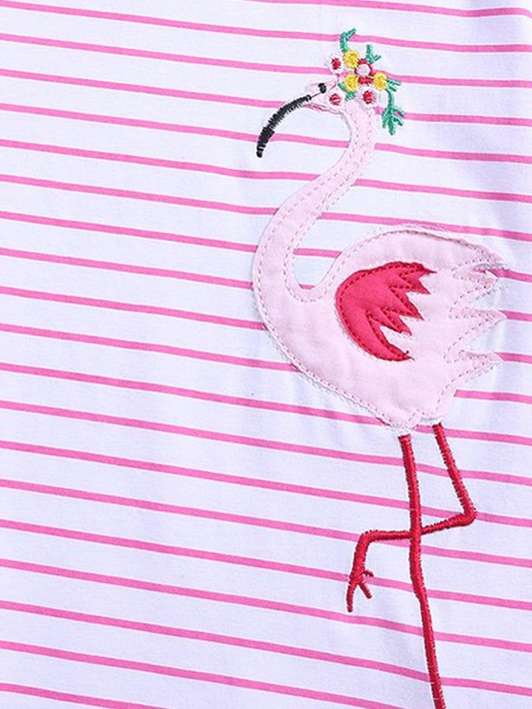 Fantastic Flamingos - Girls Short Sleeve Striped Pink & White Dress - Stylemykid.com